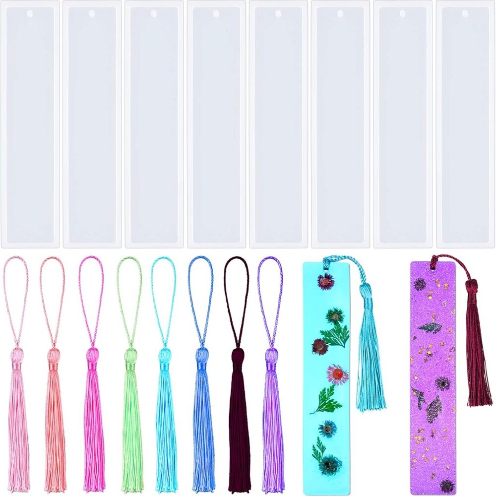 8 Pack DIY Bookmark Resin Mold Bookmark Resin Mould Epoxy Resin Jewelry Mould wi